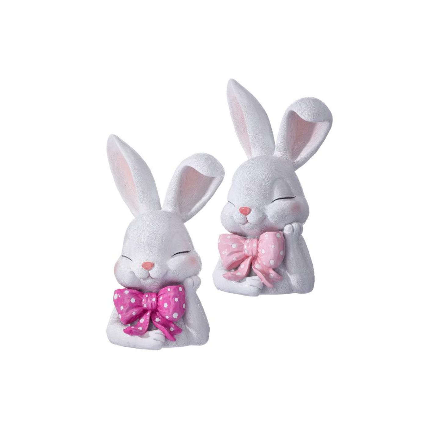 Resin Easter Bunny Set with Polka Dot Bow Decor-MT26635