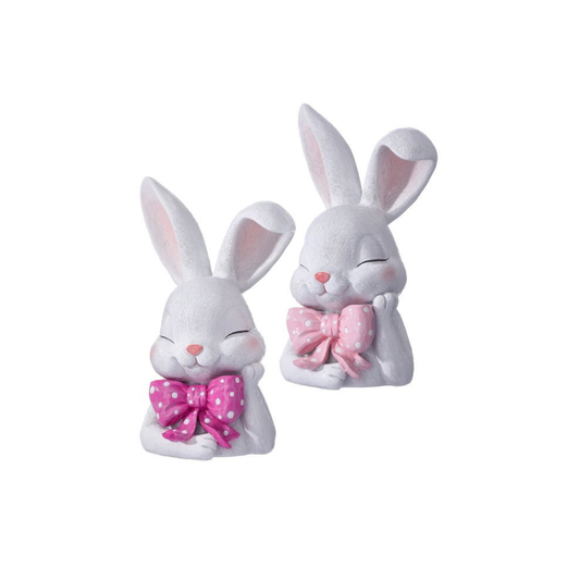 Resin Easter Bunny Set with Polka Dot Bow Decor-MT26635