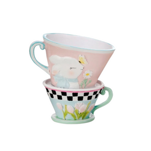 5.75" Resin Bunny Teacup Stack Planter - Pastel Colors - Whimsical Easter Decor -  Spring Table Decorations - TCT Crafts (MT25737)