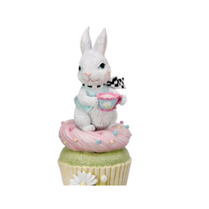 6" White Resin Bunny on Cupcake with Tea Cup - Pastel Easter Decor - Spring table decoration by TCT Crafts (MT25743)