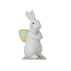 9" Sugared Bunny with Basket | Pastel Resin Easter Bunny Figurine-MT26205