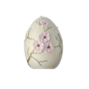 5" Resin Cherry Blossom Egg | Elegant Ivory & Pink Easter Decoration-MT26233