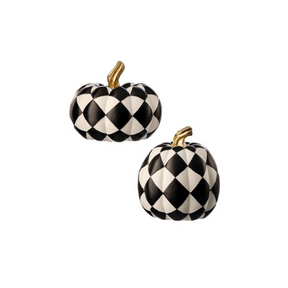 Set of 2 Regency Harlequin Resin Pumpkins – Black & White Checkered Fall Decor, 6–6.5 Inch Regency