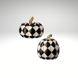 Set of 2 Regency Harlequin Resin Pumpkins – Black & White Checkered Fall Decor, 6–6.5 Inch Regency