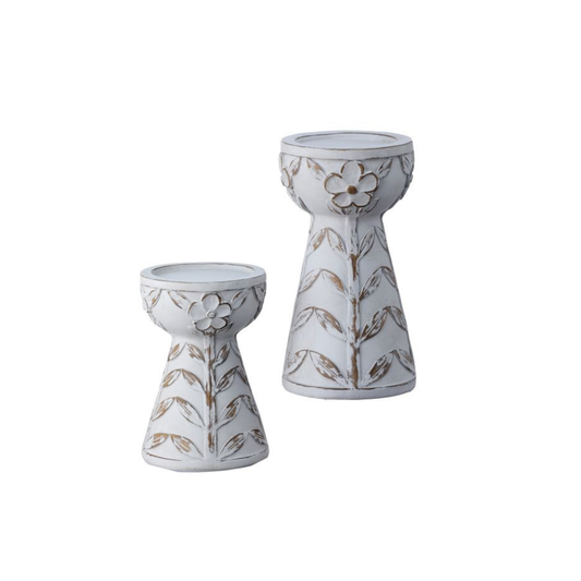 Resin Leaf Pattern Candle Holder Set Neutral Farmhouse Decor-MT26110