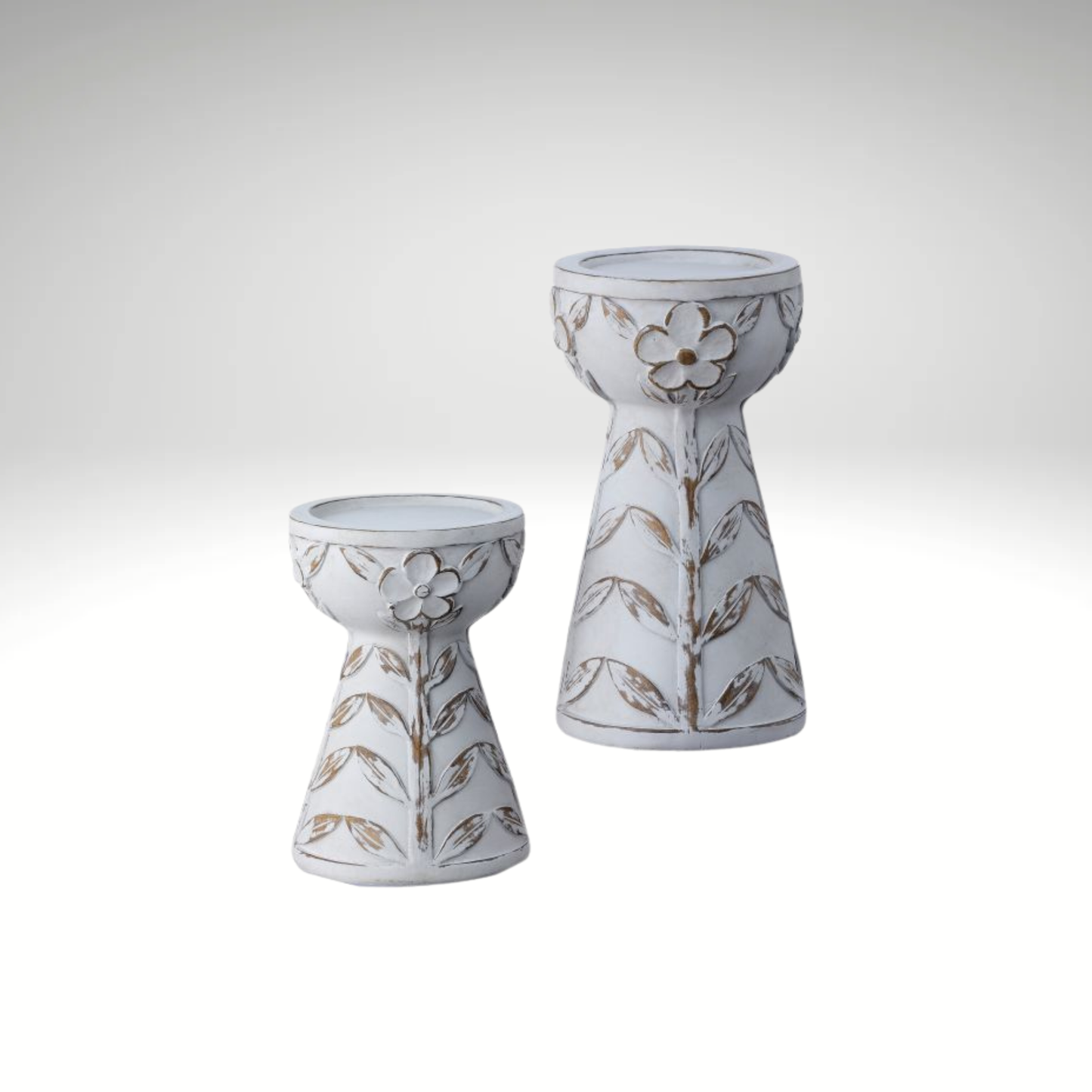 Resin Leaf Pattern Candle Holder Set Neutral Farmhouse Decor-MT26110