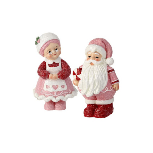 6" Pink Santa and Mrs. Claus Figurine Set – Resin Candy Christmas Decorations-MTX73326 Regency
