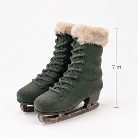 Sage Green Velvet Ice Skates with Vegan Fur Trim | Vintage Christmas Skate Decor | 7"-55202A K & K Interiors