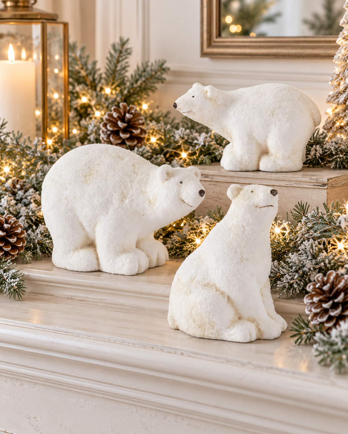 Snowy Glittered Polar Bears | Set of 3 Winter Christmas Figurines | 5.75" to 7.5"-55162A K & K Interiors
