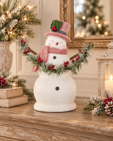 Sugar Glittered Snowman Holding Garland | Red Top Hat Christmas Snowman Decor | 13.75"-54848B K & K Interiors