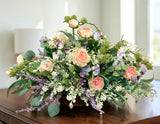 Romantic Pink Purple Floral Arrangement in Wooden Dough Bowl TCT Crafts