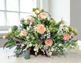 Romantic Pink Purple Floral Arrangement in Wooden Dough Bowl TCT Crafts