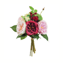 Load image into Gallery viewer, 12&quot; Artificial Rose Bouquet | Burgundy &amp; Mauve Faux Floral Arrangement