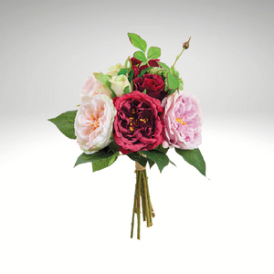 12" Artificial Rose Bouquet | Burgundy & Mauve Faux Floral Arrangement