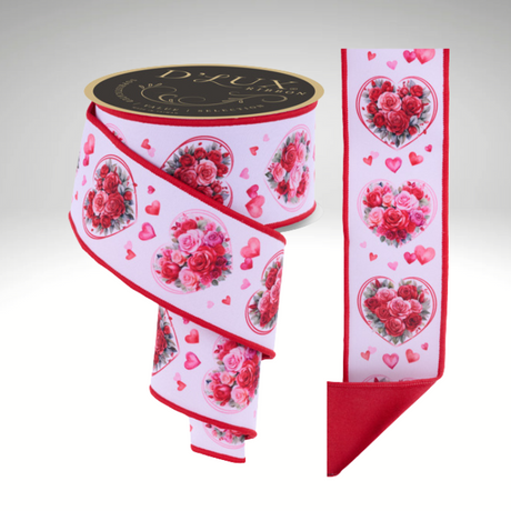 2.5"x10yd Rose Heart Valentine Ribbon | Wired Red & Pink Floral Hearts for Bows & Wreaths-LX1128ASY Craig Bachman