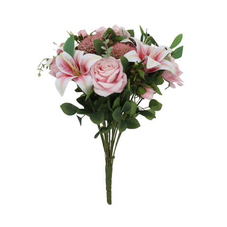 20 Inch Pink Rose Lily Bush | Artificial Floral Bush for Wreaths & Arrangements-85685-PK Golden Bell
