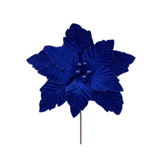 Royal Blue Velvet Poinsettia Stem – 12.5" Christmas Flower Pick Craig Bachman