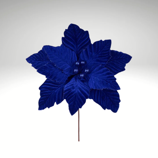 Royal Blue Velvet Poinsettia Stem – 12.5" Christmas Flower Pick Craig Bachman