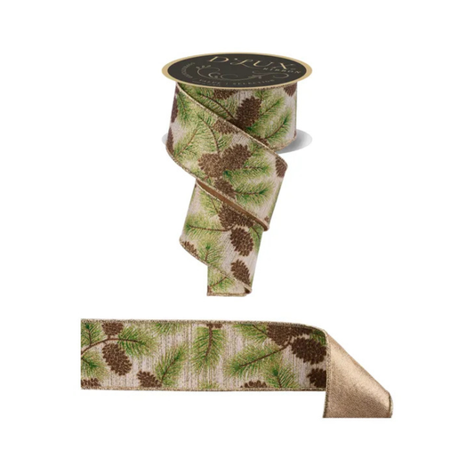 D'Lux Pinecone Branch Wired Ribbon 2.5 Inch x 10 Yards-LX315208 Craig Bachman