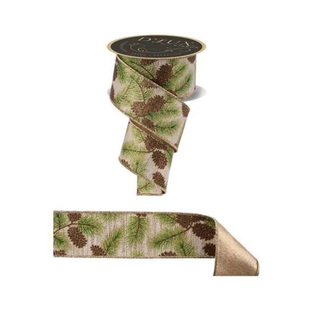 D'Lux Pinecone Branch Wired Ribbon 2.5 Inch x 10 Yards-LX315208 Craig Bachman