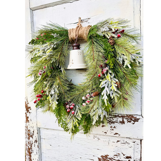 Rustic Winter Pine Wreath with White Liberty Bell | Farmhouse Christmas Decor TCT Crafts