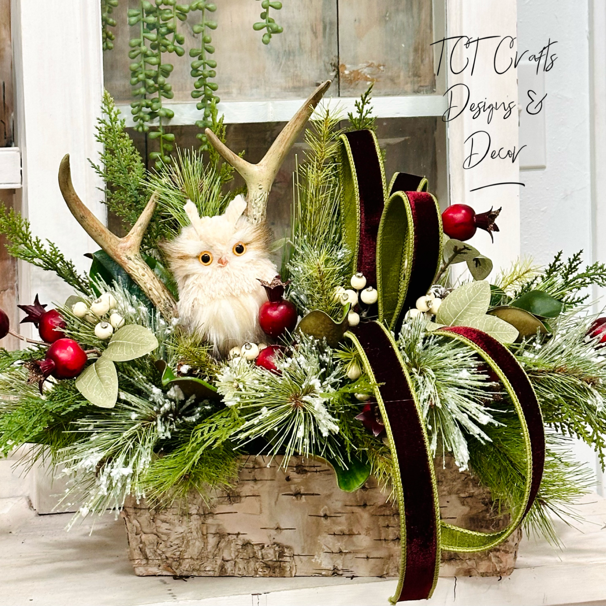 Rustic Woodland Christmas Centerpiece | Owl & Antler Holiday Arrangement TCT Crafts
