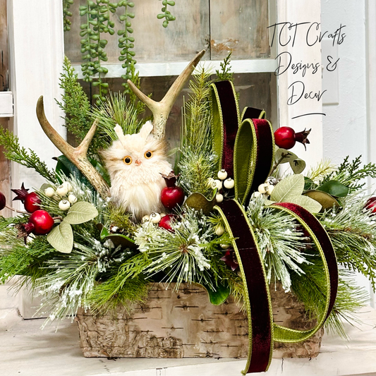 Rustic Woodland Christmas Centerpiece | Owl & Antler Holiday Arrangement TCT Crafts