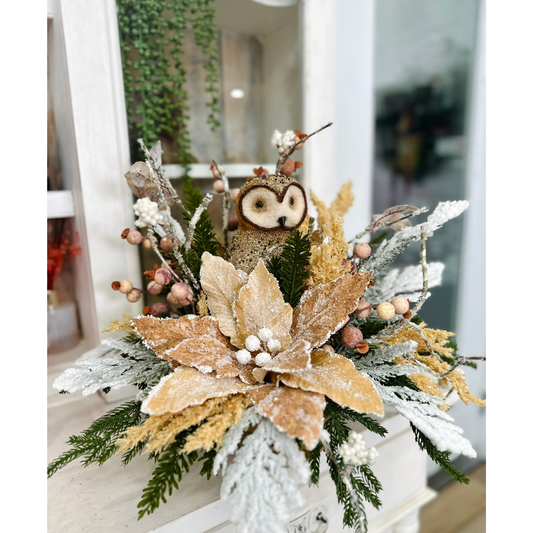 Rustic Woodland Owl Winter Arrangement | 21"x18" Chalet Christmas Centerpiece TCT Crafts