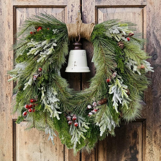 Rustic Winter Pine Wreath with White Liberty Bell | Farmhouse Christmas Decor TCT Crafts