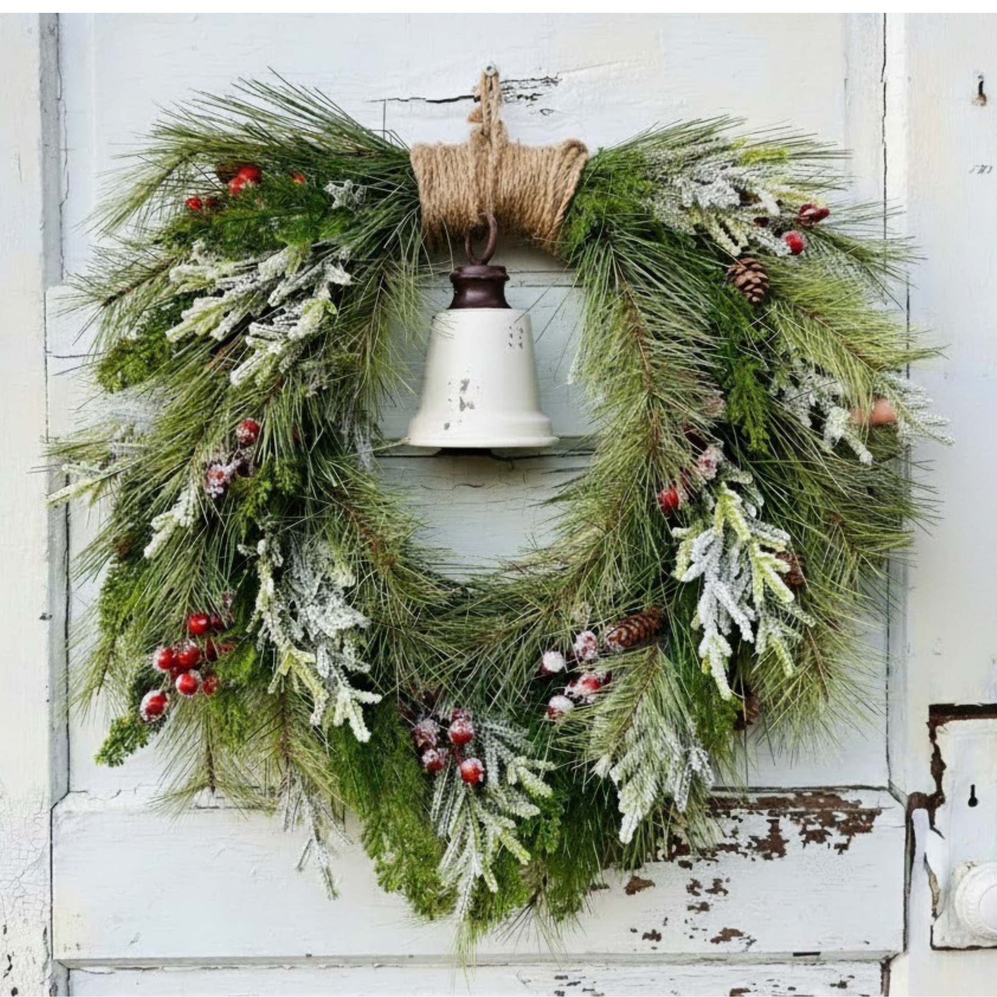 Rustic Winter Pine Wreath with White Liberty Bell | Farmhouse Christmas Decor TCT Crafts