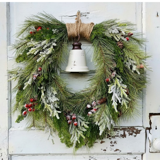 Rustic Winter Pine Wreath with White Liberty Bell | Farmhouse Christmas Decor TCT Crafts