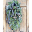 Farmhouse Buffalo Check Winter Swag with Bells | Rustic Christmas Door Decor | Large Greenery Holiday Swag 34"x16 TCT Crafts