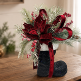 Burgundy Poinsettia Pine Santa Boot Arrangement – 20" Elegant Holiday Floral Decor TCT Crafts