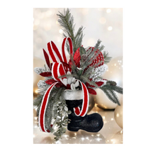 Load image into Gallery viewer, Festive Santa Boot Christmas Centerpiece | 25&quot; x 16&quot; Holiday Arrangement with Artificial Pine, Lollipops, and Glitter Accents