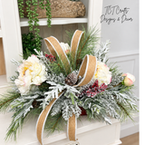 Rustic Glam Christmas Arrangement with Snowy Peonies & Burlap Ribbon TCT Crafts