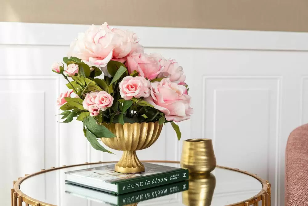 Gold Scalloped Metal Compote Bowl for Floral Arrangements and Weddings-73350-00 Pioneer Imports