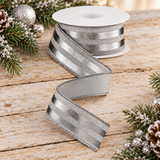 Silver Metallic Stripe Ribbon | Wired Metallic Christmas Ribbon | 1.5" x 10yd-RGE144626 Craig Bachman