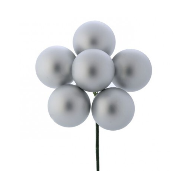 Matte Stemball Holiday Ornament Cluster | 60mm Bunch of 6 | Choose Green, Red, or Silver -MTX31831 Regency