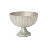 Silver Scalloped Compote Bowl — 8.5 Inch Cast Aluminum Pedestal Floral Container-75756-50 Pioneer Imports