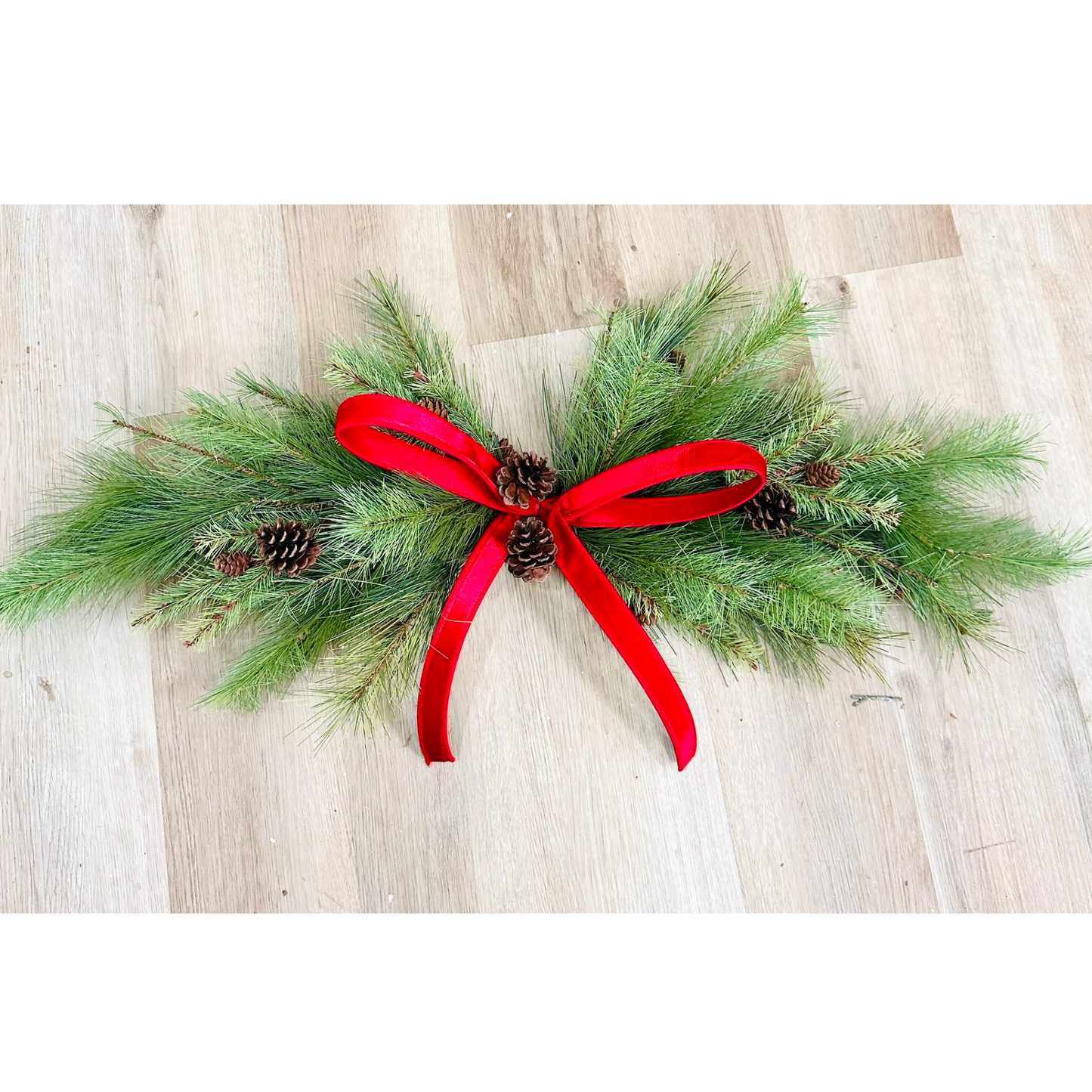 Simple Pine Centerpiece or Door Swag with Red Bow – Classic Christmas Decor TCTCrafts