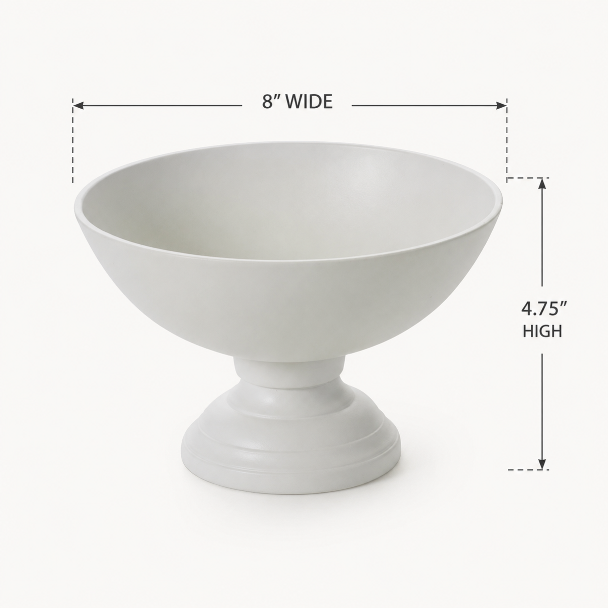 White Metal Compote Bowl — 8 Inch Matte White Pedestal Floral Container-72809-01 Pioneer Imports