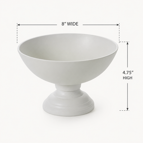 White Metal Compote Bowl — 8 Inch Matte White Pedestal Floral Container-72809-01 Pioneer Imports