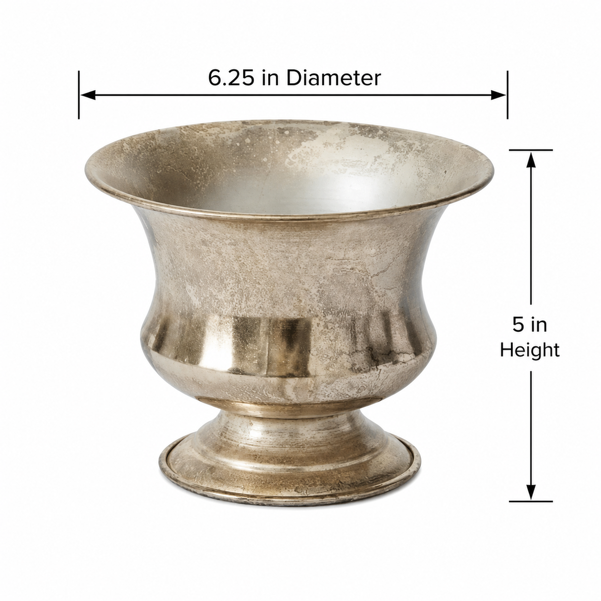 Champagne Metal Urn Vase – 6.25"x5" Pedestal Floral Container for Wedding Centerpieces & Arrangements-72140.00 Pioneer Imports