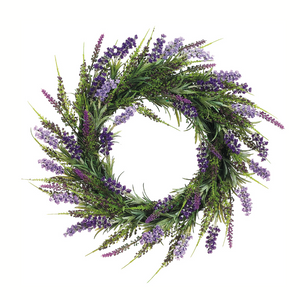 17" Artificial Purple Lavender Wreath | Spring & Summer Front Door Decor