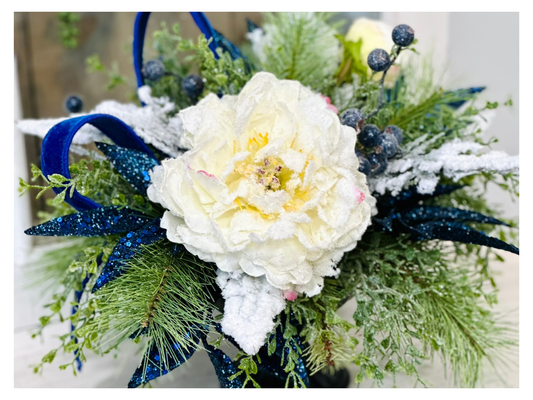 Small Blue & White Holiday Floral Arrangement TCT Crafts