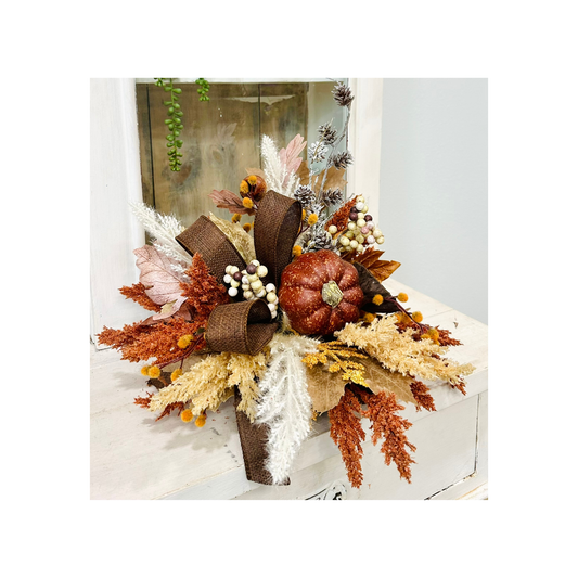 Neutral Boho Fall Floral Arrangement with Rustic Pumpkin, 16x18 Table Centerpiece by TCT Crafts TCT Crafts