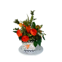 Load image into Gallery viewer, Small Carrot Themed Easter Floral Planter Arrangement - 18x10&quot; with Velvet Carrots and Orange Flowers - Spring Table Decor by TCT Crafts