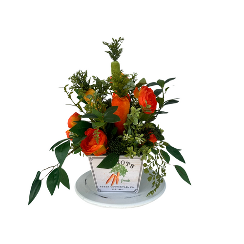 Small Carrot Themed Easter Floral Planter Arrangement - 18x10