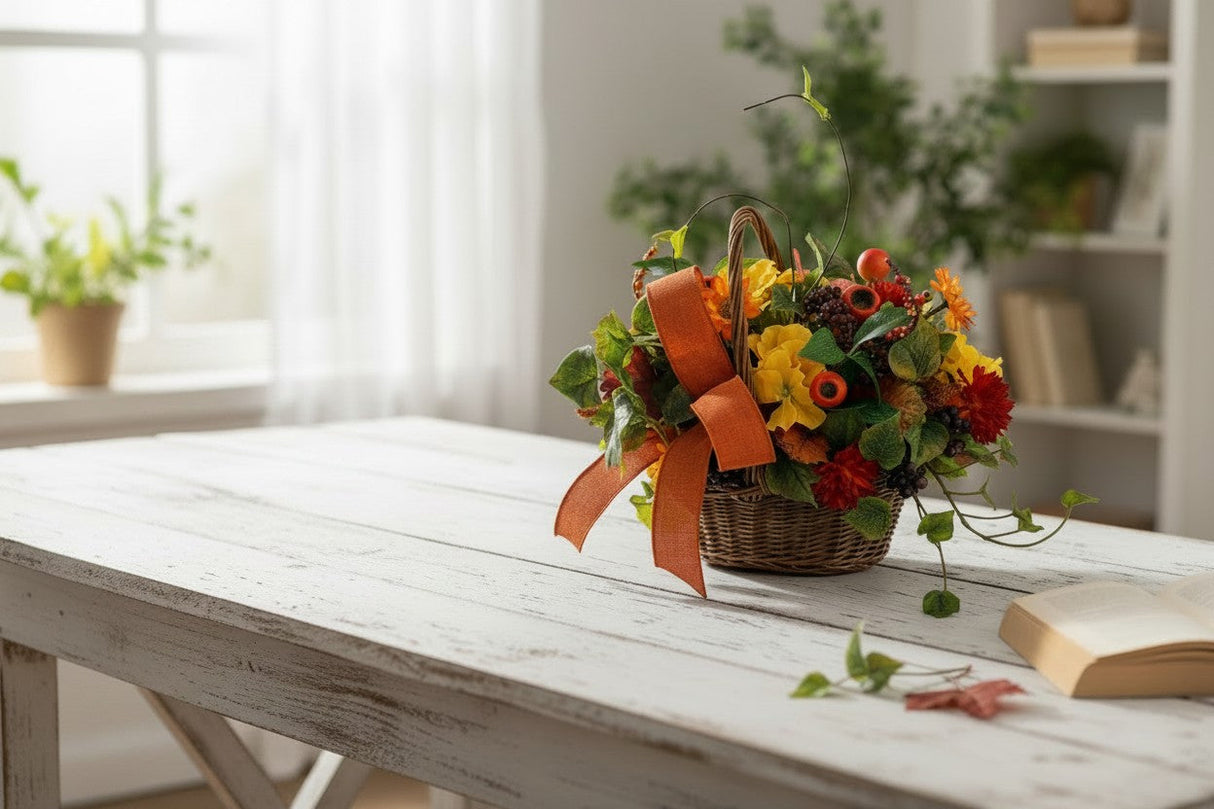 Small Fall Basket Arrangement for Autumn Table and Entry Decor TCT Crafts