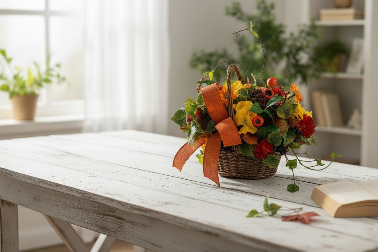 Small Fall Basket Arrangement for Autumn Table and Entry Decor TCT Crafts